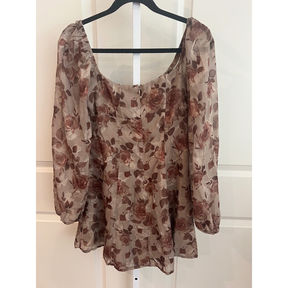 Collabo by Privy Los Angeles Brown Sheer Romantic Cottagecore Dress Small - Picture 3 of 7